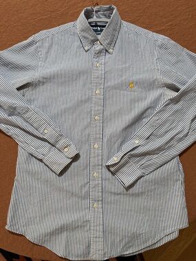 Ralph Lauren Navy and White Pinstripe Button-Down 100% Cotton Shirt